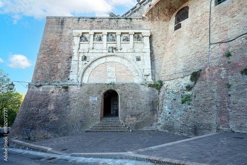 Fotografi Arch of Augustus in Perugia, ancient Roman gate incorporated into medieval city