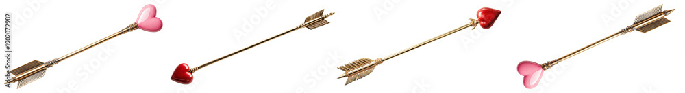 Naklejka premium photograph of cupid's arrows with heart-shaped tips, symbolizing love and romance, isolated on a clean dark background.