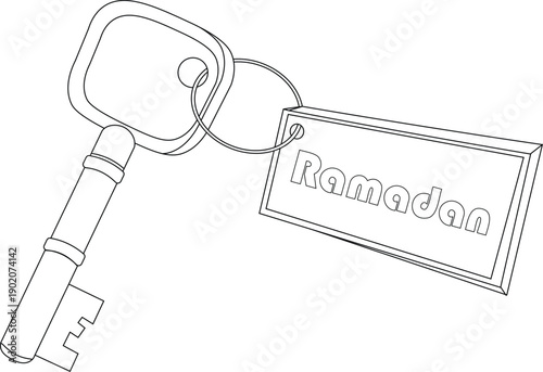 Ramadan Key Tag Line Art Illustration with Minimal Outline Design