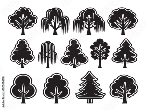 Mighty tree vector silhouettes with bold structure