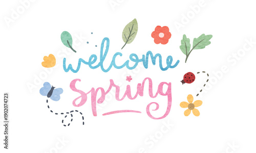 watercolor welcome spring lettering illustration