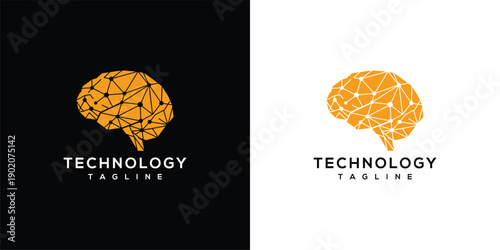 Orange Geometric Brain Logo - Technology AI Innovation.