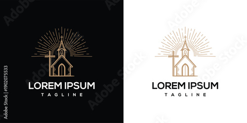 Church Logo Design with Cross and Sunburst - Religious Symbol.