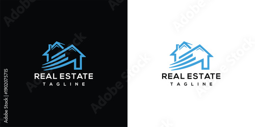 Real Estate Logo Modern House Icon with Abstract Swoosh.