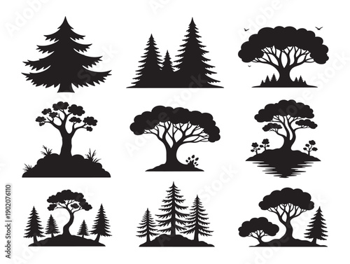 Environmental forest trees collection with clean style