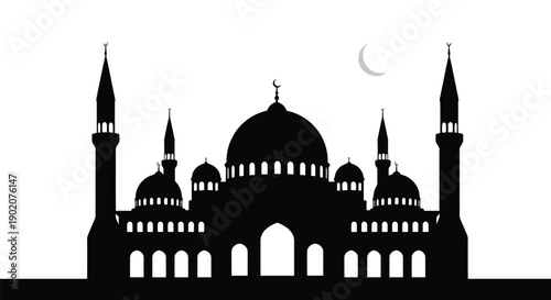 Elegant mosque silhouette with crescent moon