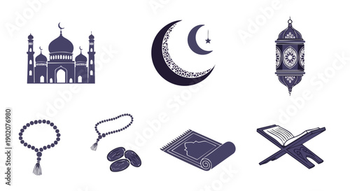 Icônes Bicolores de Symboles Essentiels du Ramadan