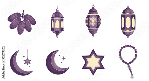 Icônes Géométriques Crème et Violet du Ramadan