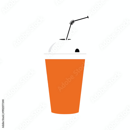 Orange Disposable Coffee Cup with Straw