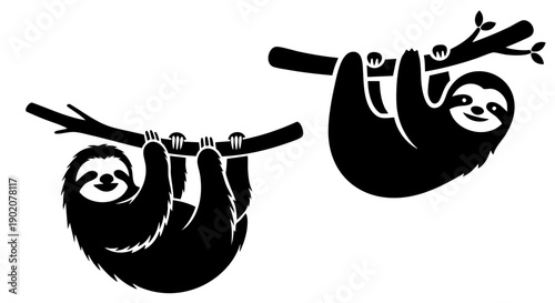 Minimalist Perezeso Sloth Hanging Black Silhouette Vector Icon