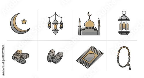 Symboles du Ramadan Premium Contour Doré Bicolore