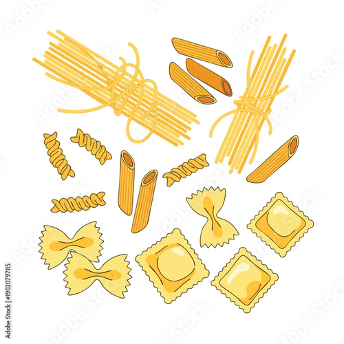 Assorted Pasta Shapes Illustration