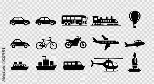 Collection of Transportation Icons and Silhouettes.