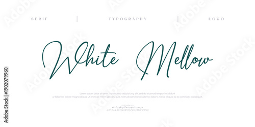 Konstfotografi White Mellow, Script Elegant alphabet letters font and number