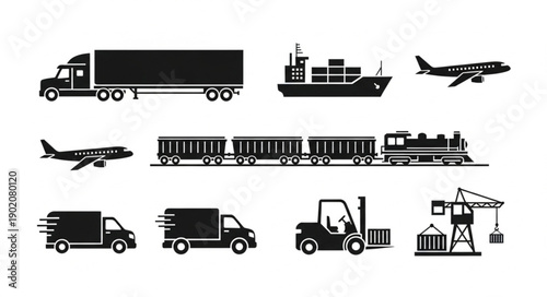 Collection of Transportation Icons and Silhouettes.