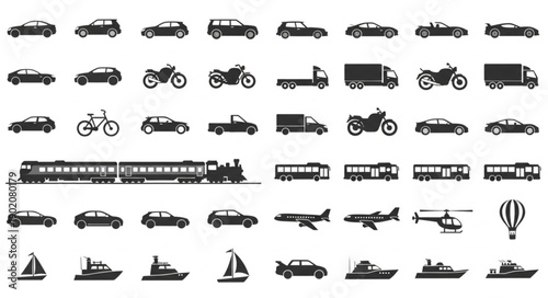 Collection of Transportation Icons and Silhouettes.