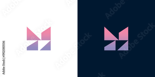 Geometric Abstract Logo Mark Design with Gradient Colors on White and Dark Blue Backgrounds, Modern Minimalist Brand Identity Symbol