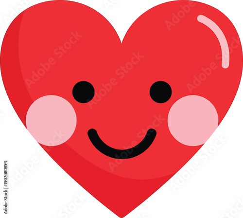 Cute Happy Heart Character with Rosy Cheeks Smiling