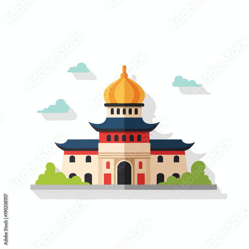 Traditional Asian Temple with Golden Dome