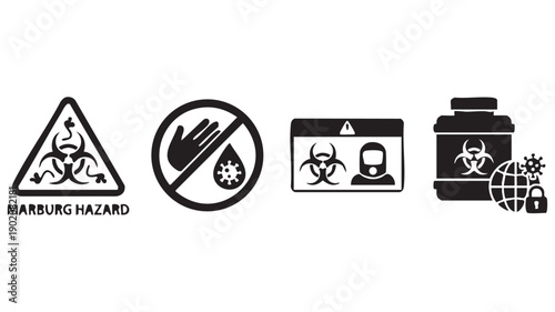 Marburg hazard virus warning icons and biological safety signage