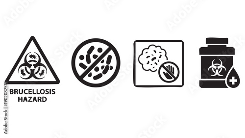 Brucellosis hazard bacteria warning icons and medical safety signs