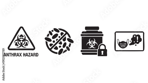 Anthrax hazard symbol and warning icons for biological danger and infection control