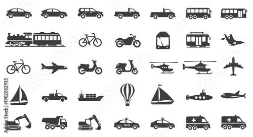 Collection of Transportation Icons and Symbols.