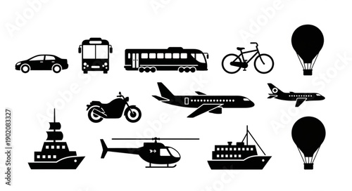 Collection of Transportation Icons Silhouette.