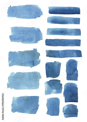 Big set of vector blue brush strokes.Watercolor texture splatters. Grunge rectangle text boxes. Frames for text or quote.	
