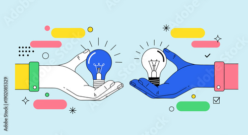 Two hands exchanging ideas and information in a creative and collaborative process.