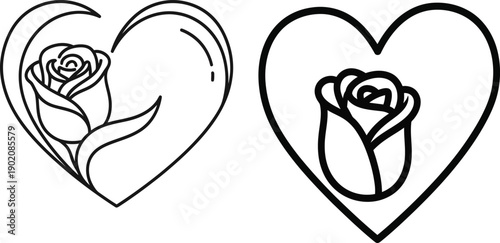 Valentine's Day Heart Designs with Rose Illustration, Romance and Love Symbols