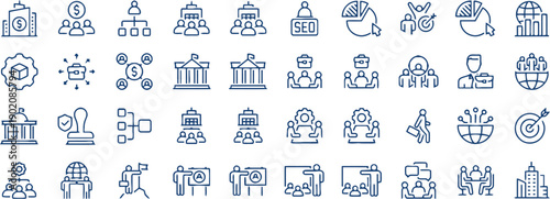 Business Structure and Organization Icons: Teamwork, Hierarchy, and Corporate Symbols for Management and HR