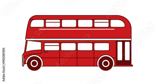 A classic red double-decker bus, an iconic symbol of London, depicted in a simple, flat illustration style against a white background.