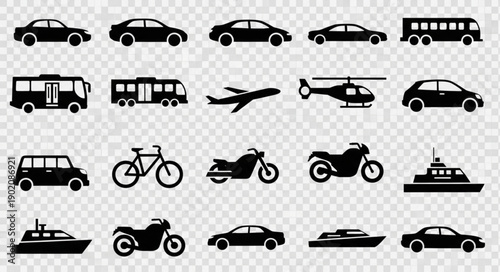 Collection of Transportation Icons Vector Art.