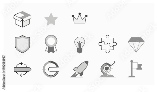 Brand unique product outline icon set for identity value and web design