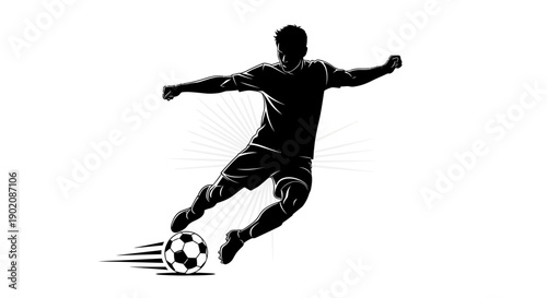 Dynamic soccer player kicking ball with motion blur effect