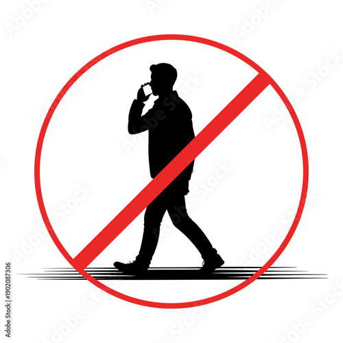 Warning sign: Talking on the phone while walking on the road can couse accidents, Silhouette Illustration