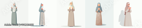 vector islamic woman standing gesture praying front view
