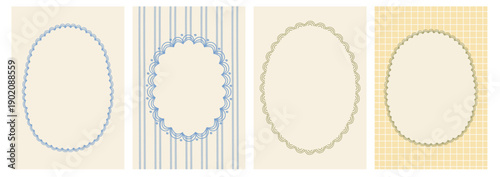 фотографія Vintage hand drawn scalloped frame background templates with pastel stripes and grid patterns