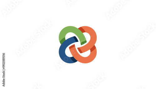 Abstract modern design of four interconnected and intertwined colorful loops forming a seamless knot, symbolizing unity, collaboration, and continuous flow