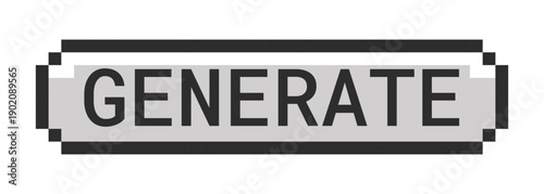 Generate monochrome pixel art button. AI content generation function. Creativity output. Create ideas prompt. Grayscale retro UI. 8-bit style CTA. Pixelated 16bit web sticker. Roboto Mono font used