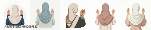 vector half body of islamic woman gesture praying back view on ramadan