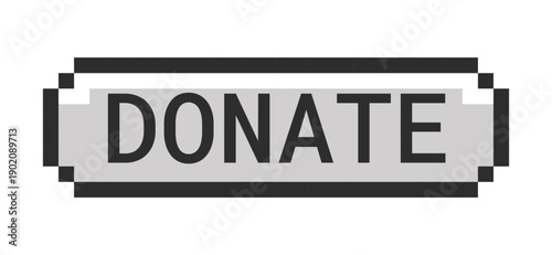 Donate monochrome pixel art button. Charity support. Financial contribution. Give donation. Fundraising prompt. Grayscale retro UI. 8-bit style CTA. Pixelated 16bit web sticker. Roboto Mono font used