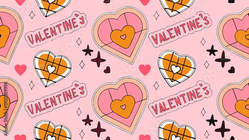 Seamless valentine's day pattern with abstract heart cookies pink background and sweet treats for festive designs