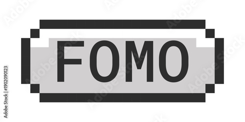 FOMO monochrome pixel art button. Fear of missing out. Event hype. Sales urgency. Exclusive access. Get updates. Grayscale retro UI. 8-bit style CTA. Pixelated 16bit web sticker. Roboto Mono font used