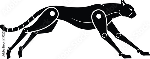 silhouette of a mechanical robotic cheetah running in profile vector design