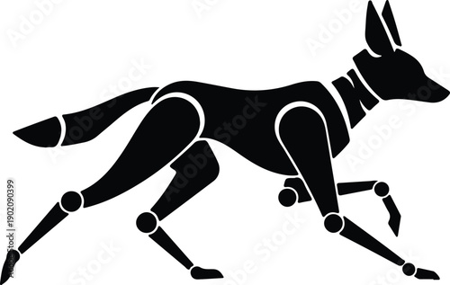 silhouette of a robotic mechanical dog running in motion vector design