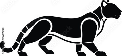 silhouette powerful wild panther walking in a geometric tribal style vector design
