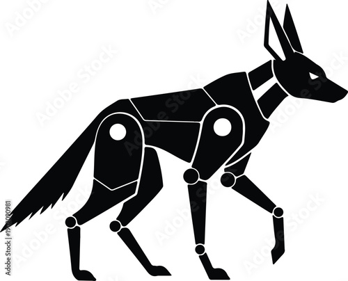 silhouette robotic wolf dog with mechanical joints for futuristic tech vector design