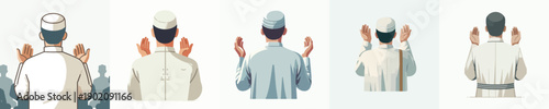 vector half body of islamic man gesture praying back view on ramadan